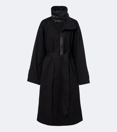 Bottega Veneta Intrecciato Cotton Trench Coat In Black