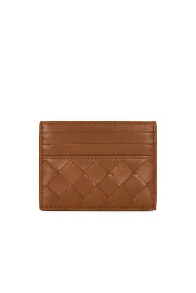 Bottega Veneta Intrecciato Credit Card Case In Tannin & Gold