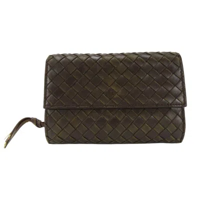 Pre-owned Bottega Veneta Intrecciato Dark Brown Leather Wallet (tri-fold) ()