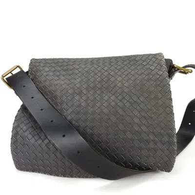 Pre-owned Bottega Veneta Intrecciato Dark Gray Leather Shoulder Bag ()