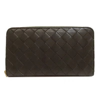 Pre-owned Bottega Veneta Intrecciato Dark Green Leather Long Wallet (bi-fold) ()