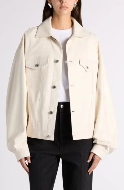 Bottega Veneta Intrecciato Detail Lambskin Leather Jacket In Neutral