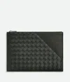 Bottega Veneta Intrecciato Diagonal Flat Pouch In Dark Green