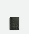 Bottega Veneta Intrecciato Diagonal Slim Flap Card Case In Dark Green