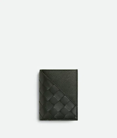 Bottega Veneta Intrecciato Diagonal Slim Flap Card Case In Dark Green
