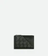 Bottega Veneta Intrecciato Diagonal Zipped Card Case In Dark Green