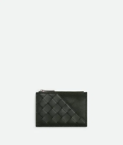 Bottega Veneta Intrecciato Diagonal Zipped Card Case In Dark Green