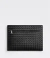 Bottega Veneta Medium Intrecciato Leather Clutch Bag In Black