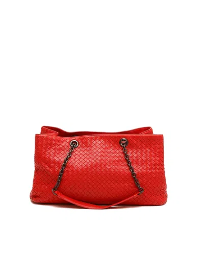Pre-owned Bottega Veneta Intrecciato Dual Chain Tote Bag In Red