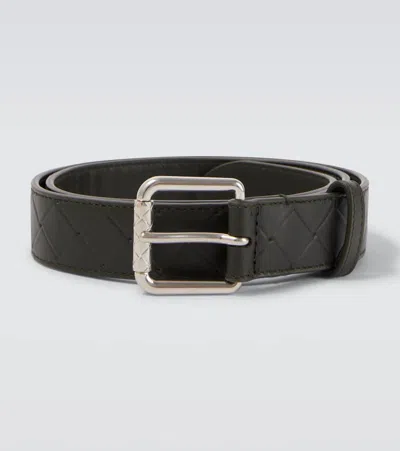 Bottega Veneta Intrecciato Embossed Leather Belt In Brown