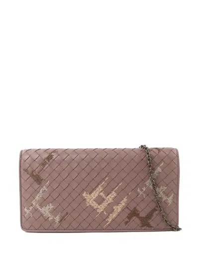 Pre-owned Bottega Veneta Intrecciato Embroidered Shoulder Bag In Pink
