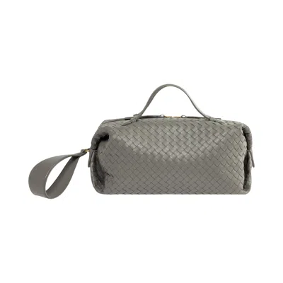 Pre-owned Bottega Veneta Intrecciato Feather Calf Handbag 'basalt/brass' | Grey | Women's Size Onesize In Gray