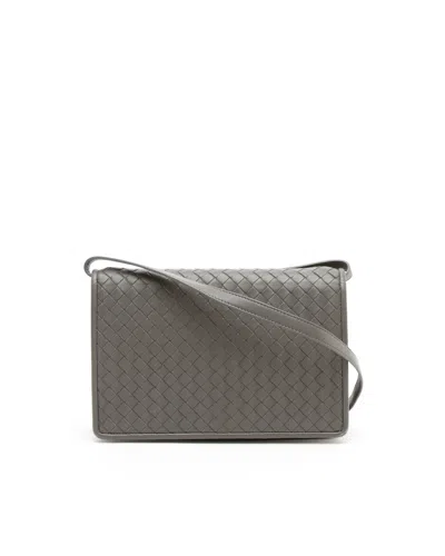 Bottega Veneta Intrecciato Flap Bag In Gray
