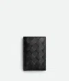 Bottega Veneta Intrecciato Flap Card Case In Black Grass