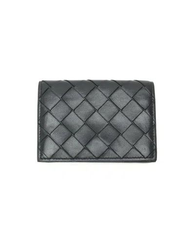 Bottega Veneta Intrecciato Flap Card Holder In Black