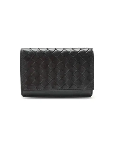 Bottega Veneta Intrecciato Flap Card Holder In Black