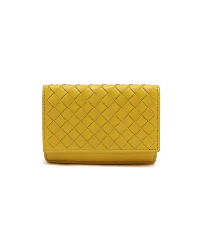 Pre-owned Bottega Veneta Intrecciato Flap Card Holder In Yellow