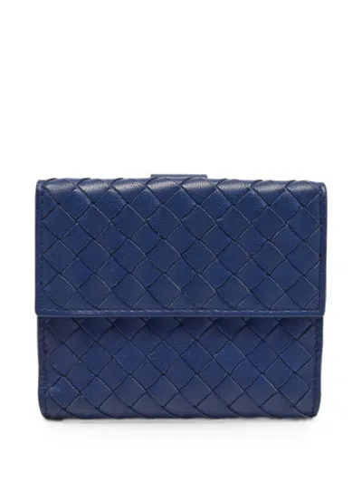 Pre-owned Bottega Veneta Intrecciato Flap Wallet In Blue