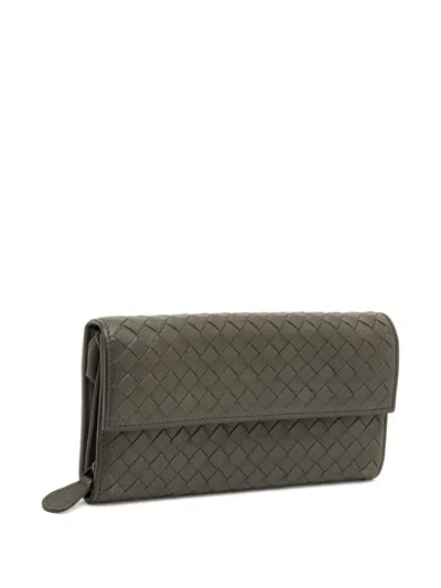 Pre-owned Bottega Veneta Intrecciato Flap Wallet In Gray