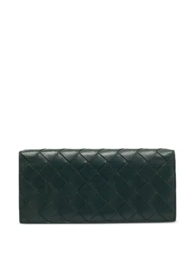 Pre-owned Bottega Veneta Intrecciato Flap Wallet In Green