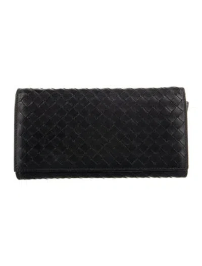 Pre-owned Bottega Veneta Intrecciato Flap Wallet Intrecciato Weave Bifold Wallet In Black