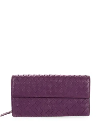 Pre-owned Bottega Veneta Intrecciato Flap Wallet In Purple