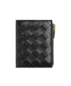 Bottega Veneta Portafoglio Intrecciato Bi-fold Piccolo Con Zip In Black