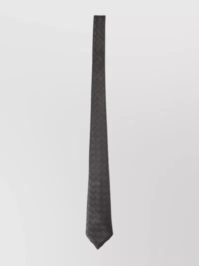 Bottega Veneta Intrecciato Fondant Leather Slim Tie In Black