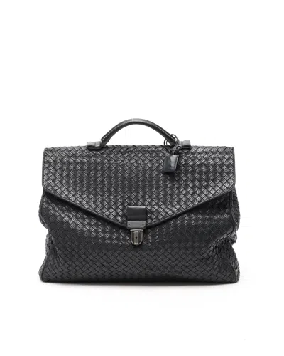 Bottega Veneta Intrecciato Getaway Business Bag In Black