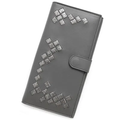 Pre-owned Bottega Veneta Intrecciato Gray Intrecciato Long Wallet (bi-fold) ()