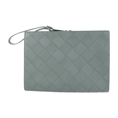 Pre-owned Bottega Veneta Intrecciato Gray Leather Clutch Bag Document Case ()