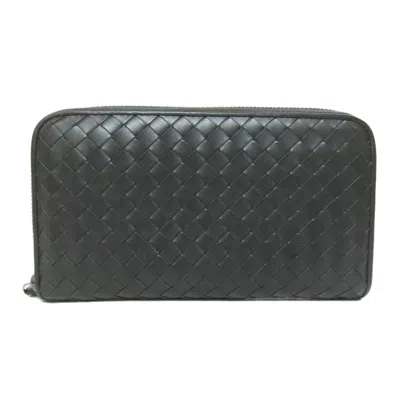 Pre-owned Bottega Veneta Intrecciato Gray Leather Long Wallet (bi-fold) ()