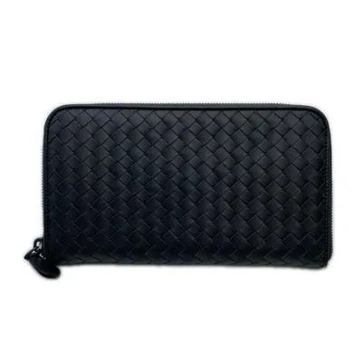 Pre-owned Bottega Veneta Intrecciato Gray Leather Long Wallet (bi-fold) ()