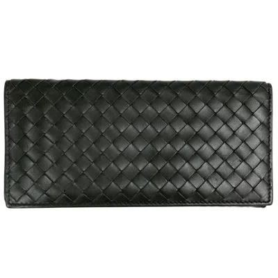 Pre-owned Bottega Veneta Intrecciato Green Leather Long Wallet (bi-fold) ()