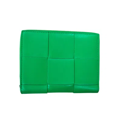 Pre-owned Bottega Veneta Intrecciato Green Leather Wallet (bi-fold) ()