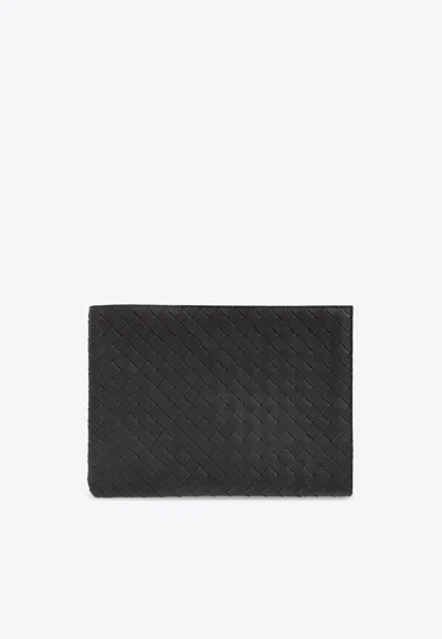 Bottega Veneta Intrecciato Half Zip Pouch In Ardoise