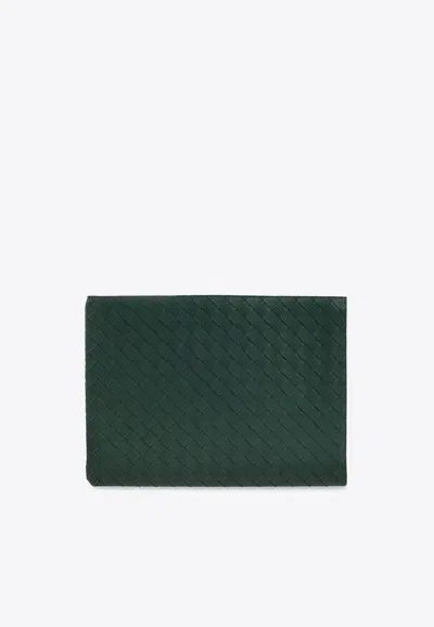 Bottega Veneta Intrecciato Half Zip Pouch In Emerald Green