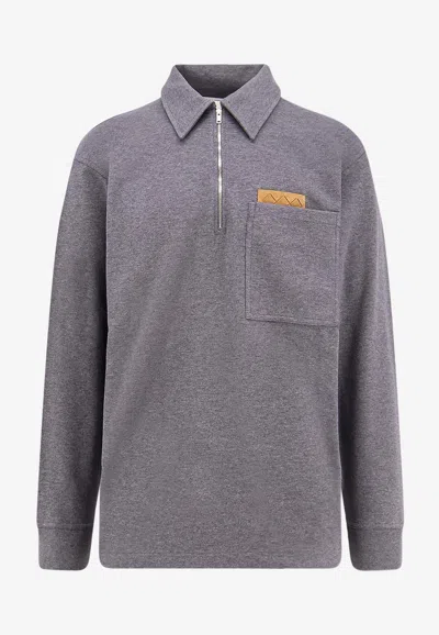 Bottega Veneta Intrecciato-insert Polo Sweater In Gray