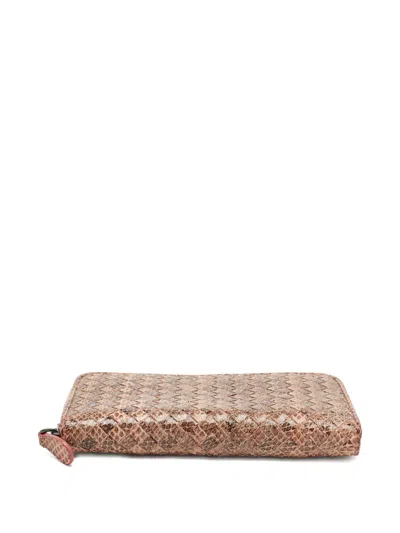 Pre-owned Bottega Veneta Intrecciato Karung Leather Wallet In Neutral