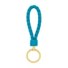 Bottega Veneta Peacock Blue Keyring In Woven Leather