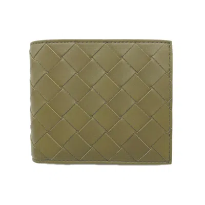 Pre-owned Bottega Veneta Intrecciato Khaki Leather Wallet (bi-fold) ()