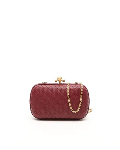 Bottega Veneta Intrecciato Knot Chain Clutch In Burgundy