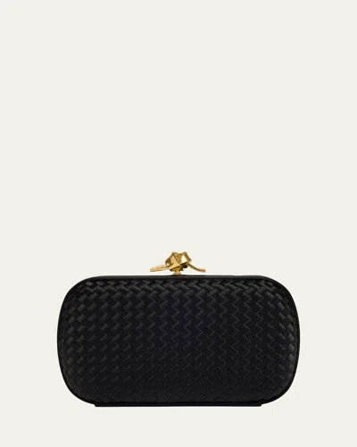Bottega Veneta Intrecciato Knot Clutch Bag In Black