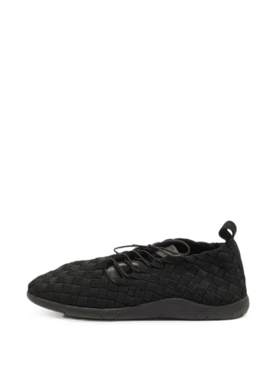 Pre-owned Bottega Veneta Intrecciato Lace-up Sneakers In Black