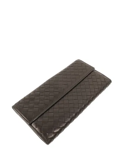 Pre-owned Bottega Veneta Intrecciato Lambskin Wallet In Black