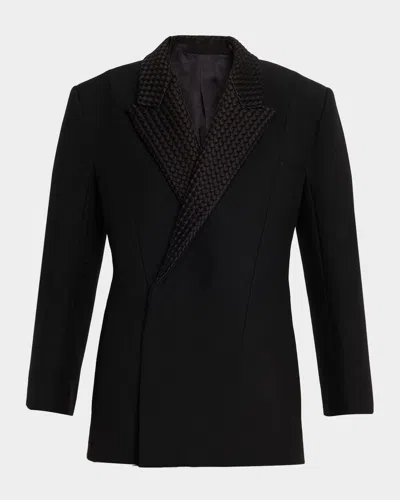 Bottega Veneta Intrecciato Lapels Double-breasted Jacket In Black