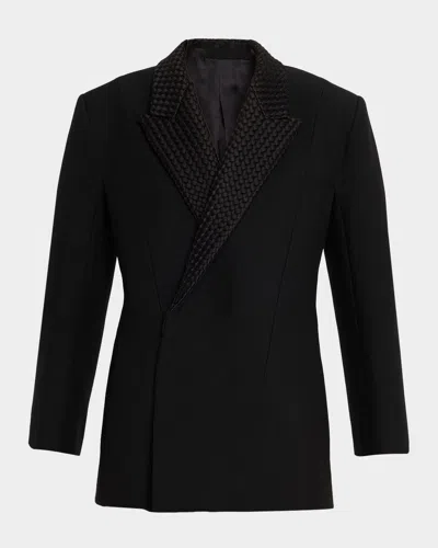 Bottega Veneta Intrecciato Lapels Double-breasted Jacket In Double Black