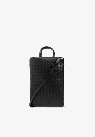 Bottega Veneta Intrecciato Laptop Top Handle Bag In Black