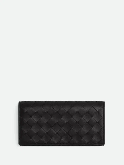 Bottega Veneta `intrecciato Large Flap Wallet` In Black  