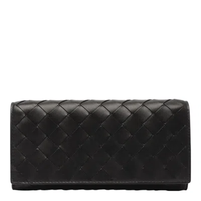Bottega Veneta Intrecciato Large Flap Wallet In Black